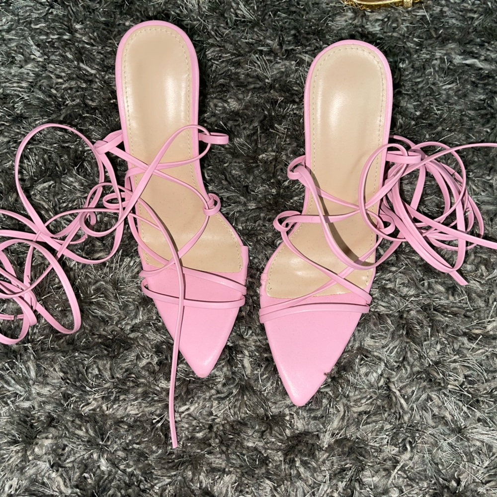 PINK TIE UP HEELS